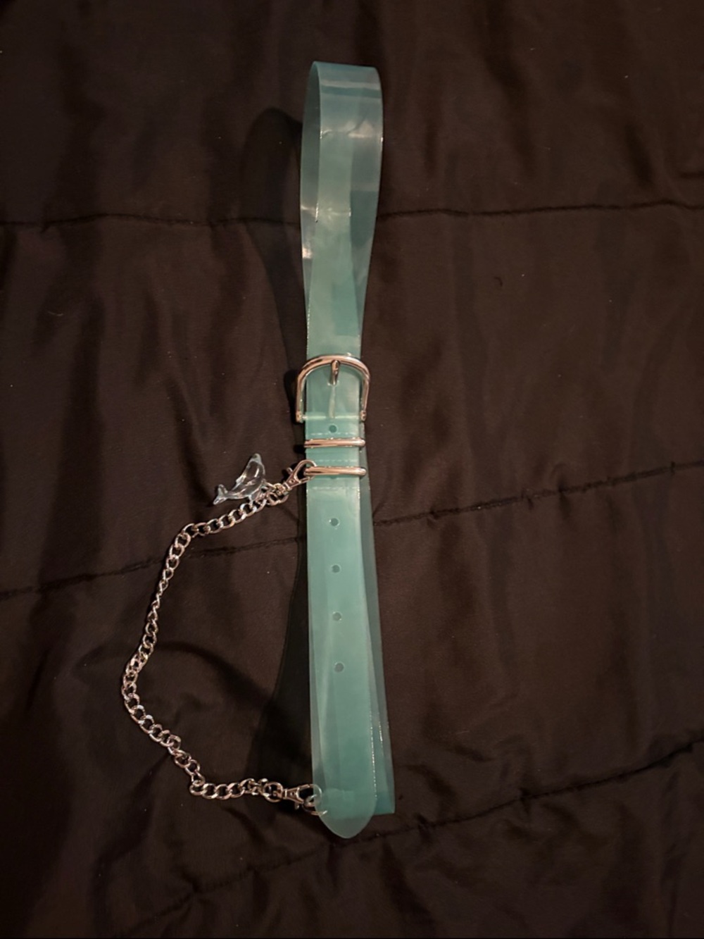 Teal Clear Vinyl Chain Accent Belt - Women Accessories